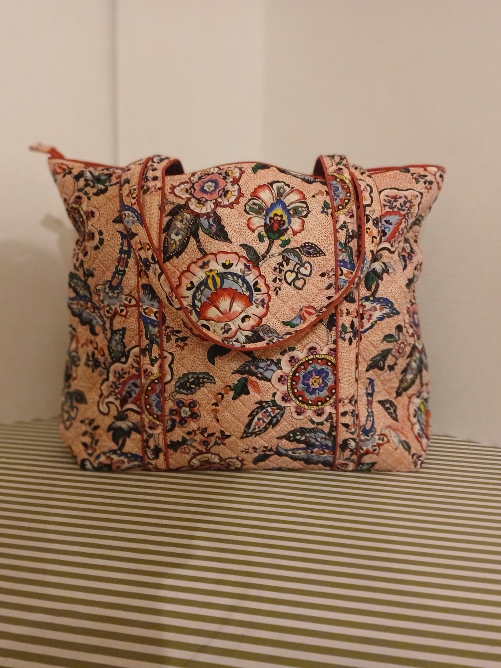 Floral Quilted Tote Bag in Peach Pink - Picture 12 of 15